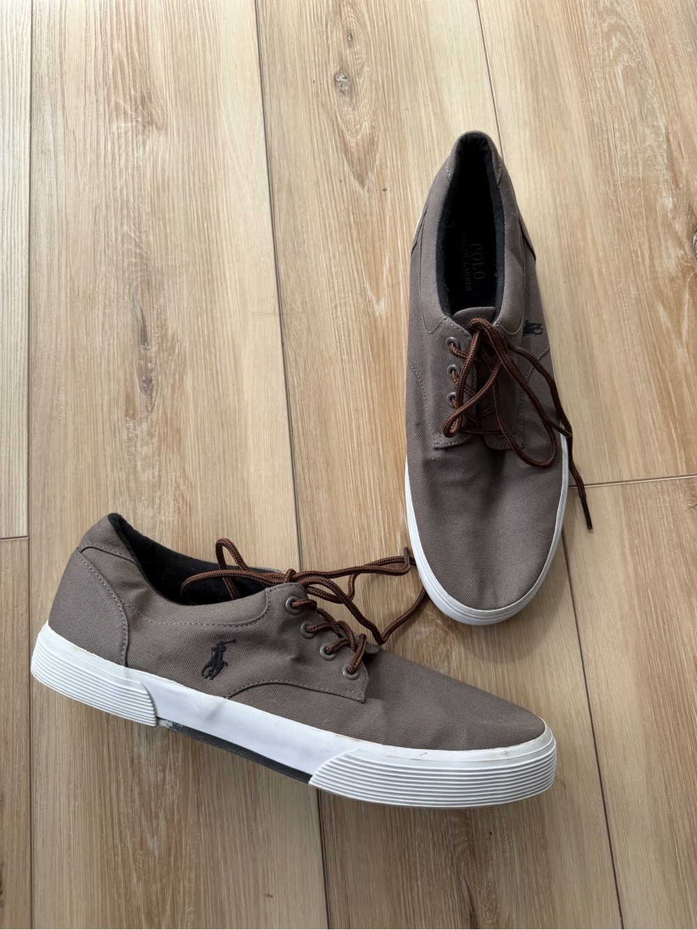 Polo by Ralph Lauren Men's Taupe Canvas Lace-Up Sneakers with White Sole